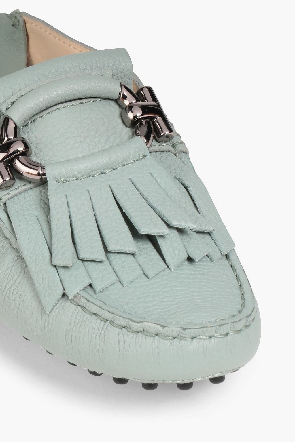 TOD'S T-Ring embellished pebbled-leather slippers