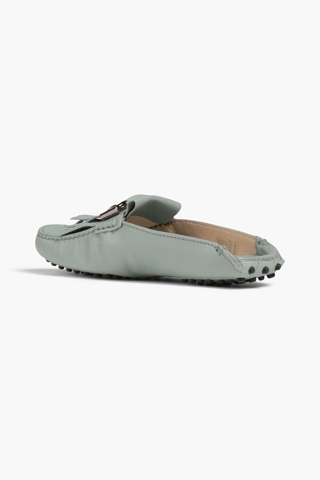 TOD'S T-Ring embellished pebbled-leather slippers