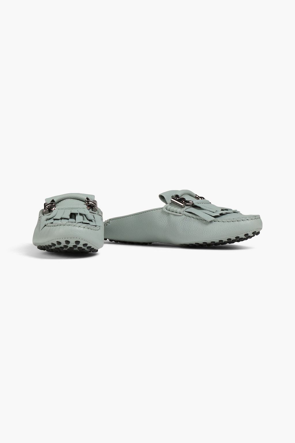 TOD'S T-Ring embellished pebbled-leather slippers