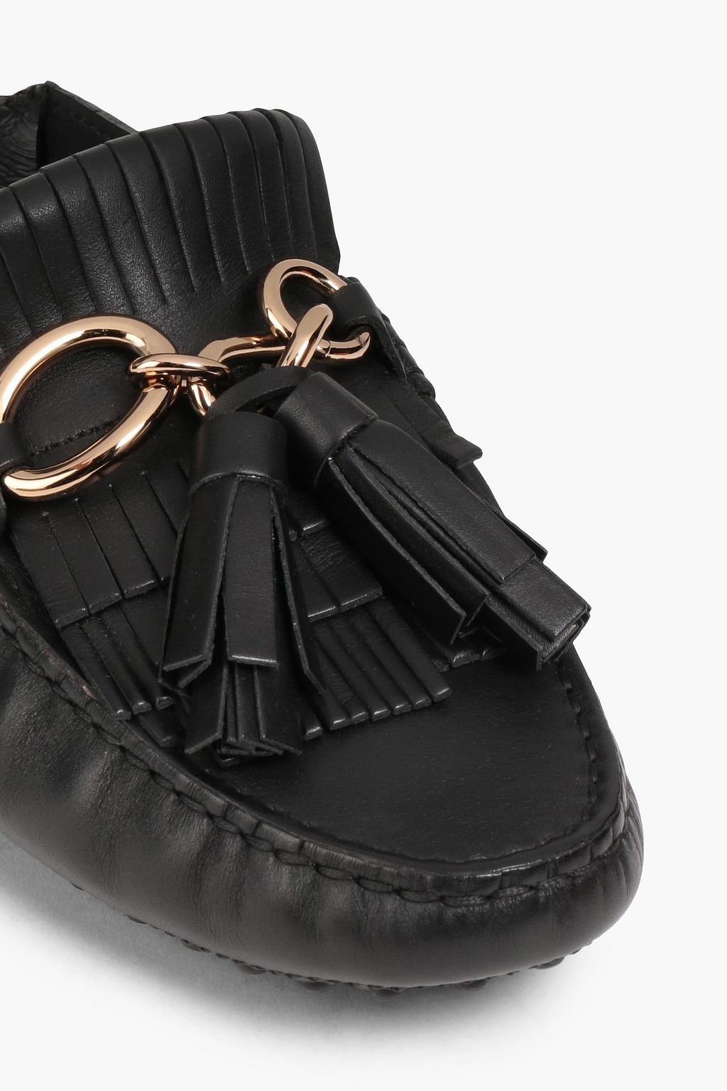 TOD'S Fringed leather collapsible heel slippers