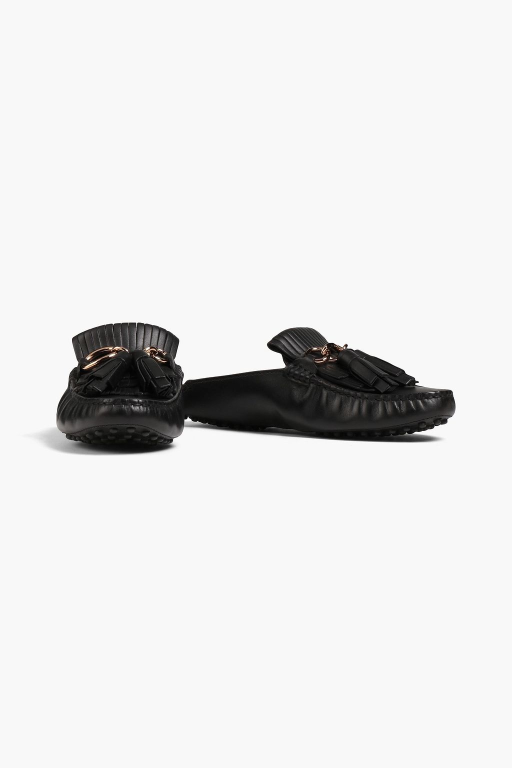 TOD'S Fringed leather collapsible heel slippers