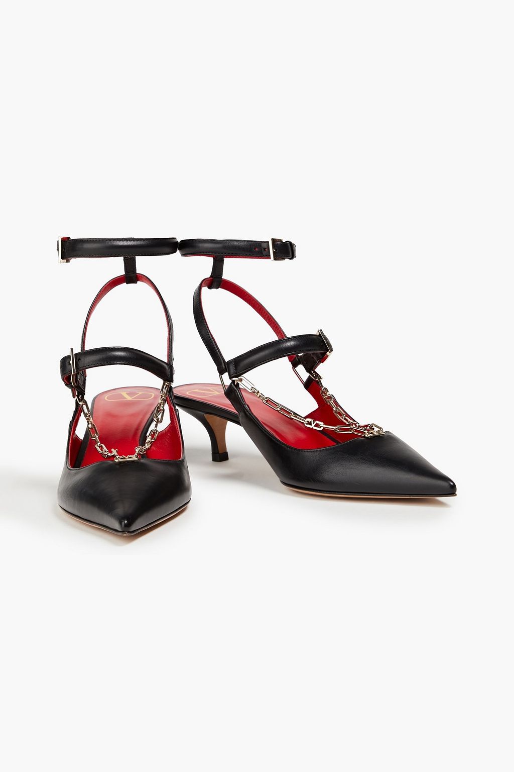 VALENTINO GARAVANI Chain-embellished leather pumps