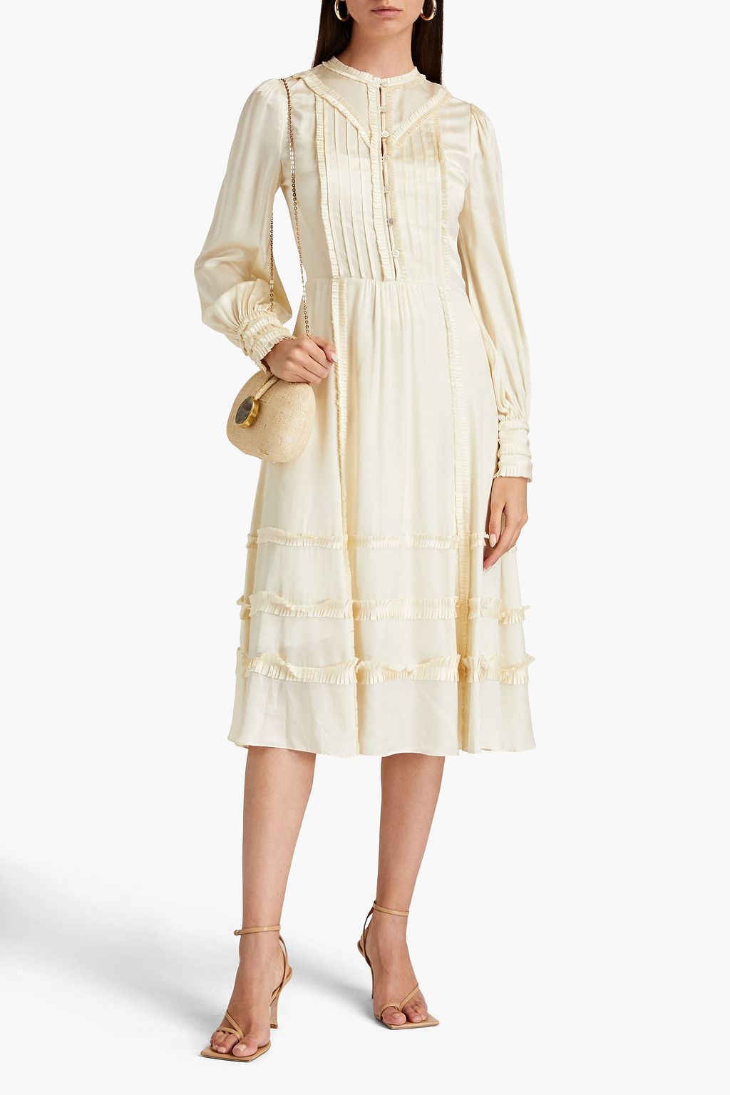 TEMPERLEY LONDON فستان «ليلي» متوسط الطول من الساتان مزين بكسرات