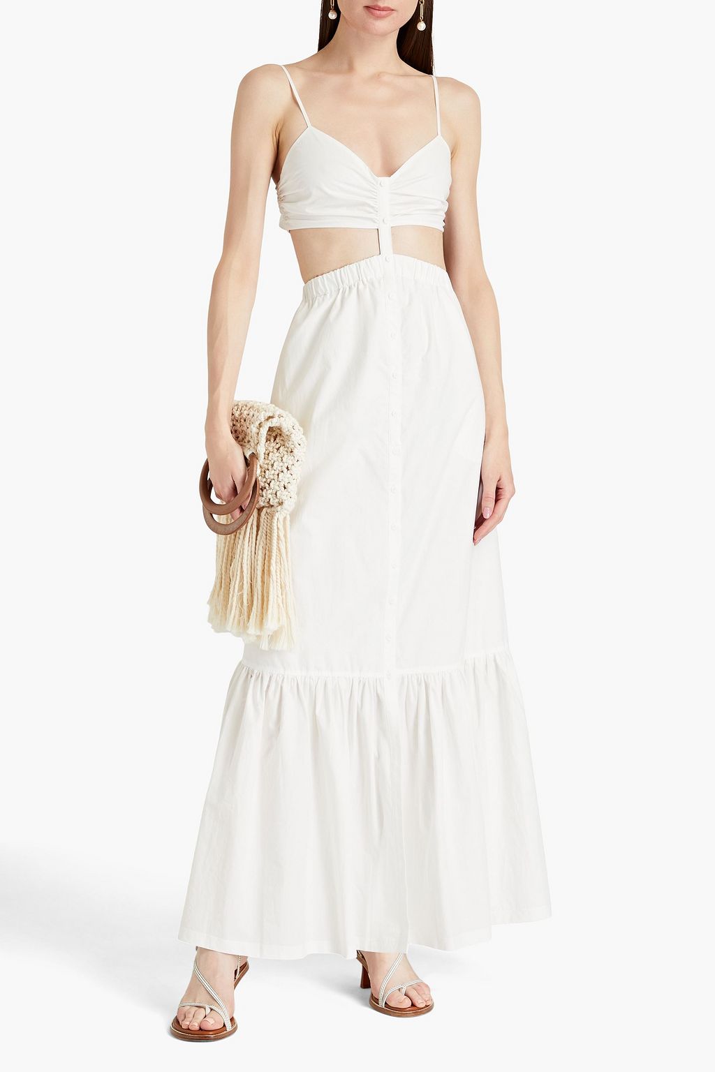 SIMKHAI Kennedi cutout gathered cotton-poplin maxi dress