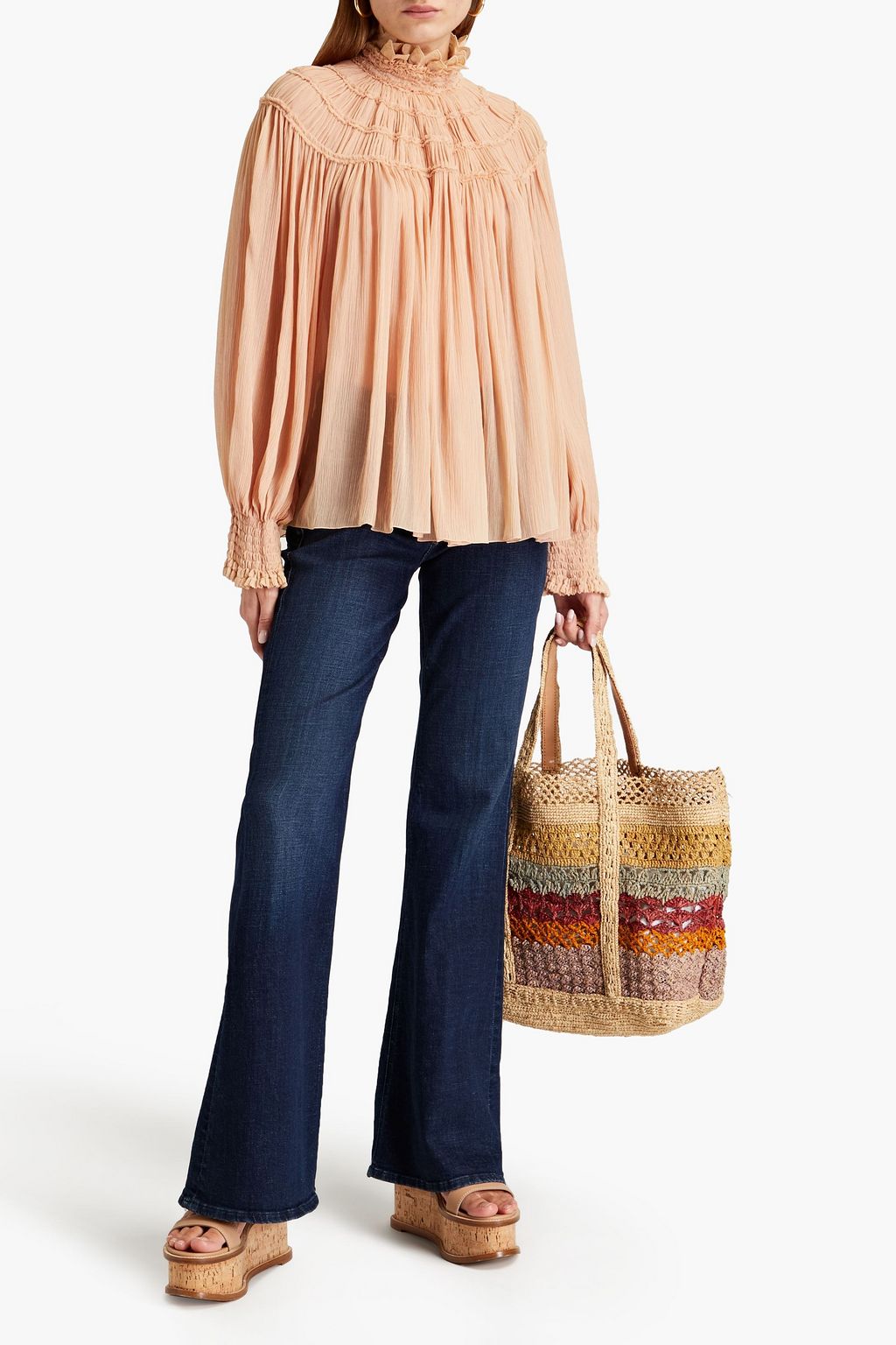 CHLOÉ Shirred silk-crepon blouse