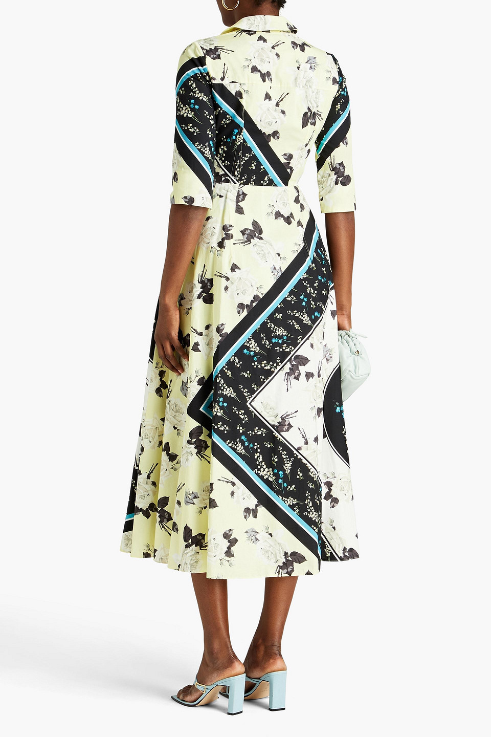 Shop Erdem Kasia Pleated Printed Cotton-poplin Midi Shirt Dress In Pastel Yellow