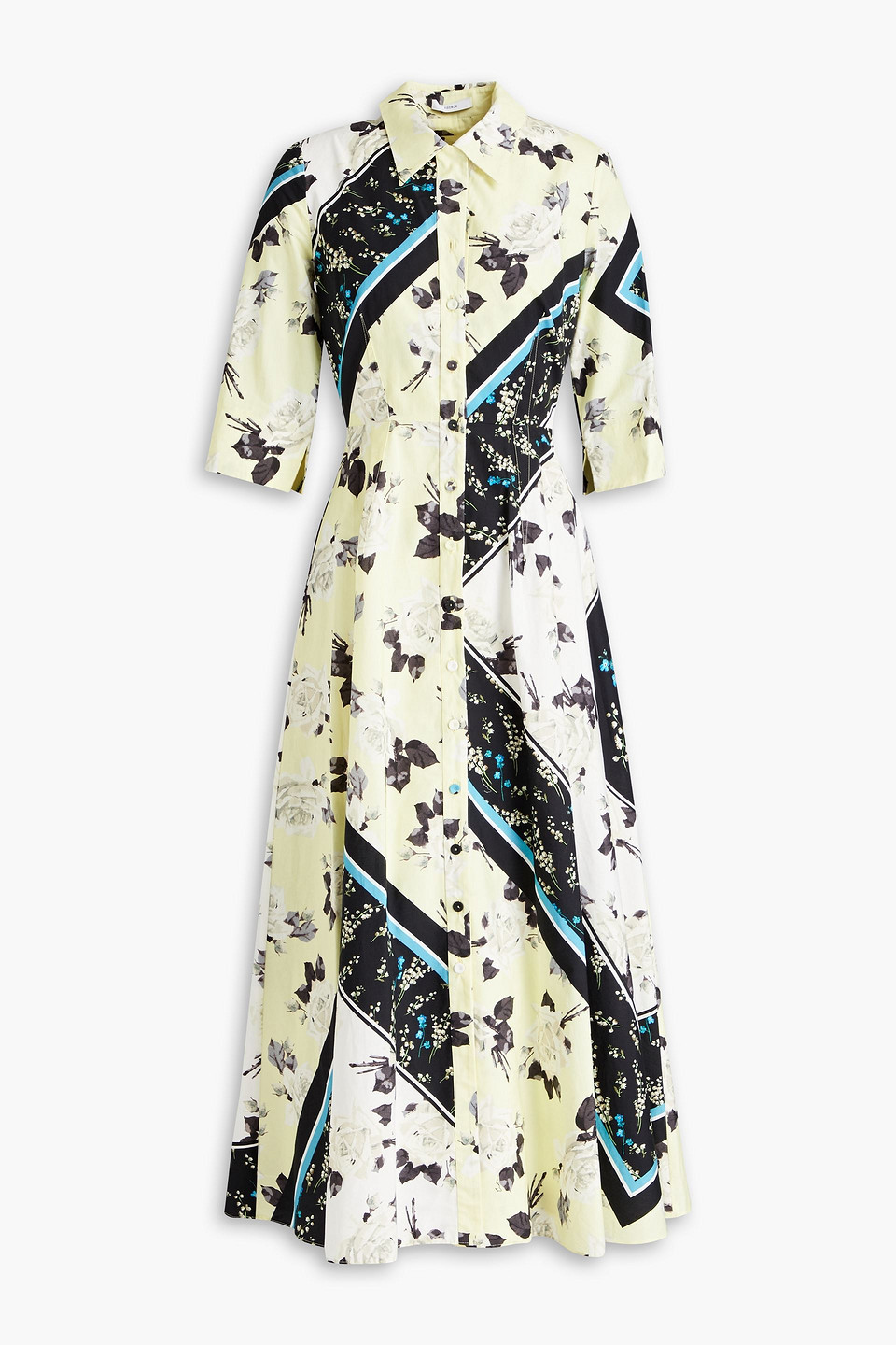 Erdem Kasia Pleated Printed Cotton-poplin Midi Shirt Dress In Pastel Yellow