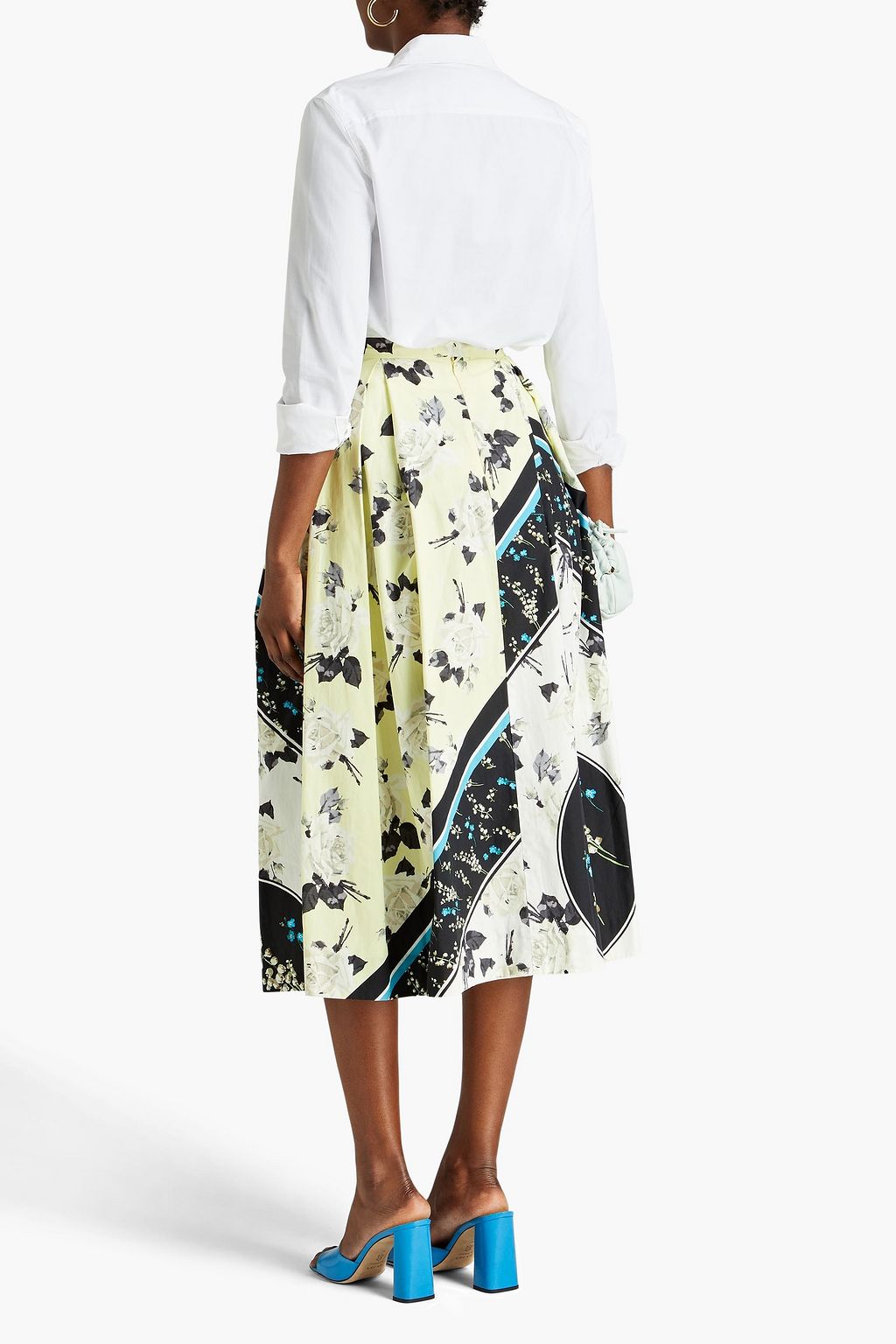 ERDEM Elena pleated printed cotton-poplin midi skirt