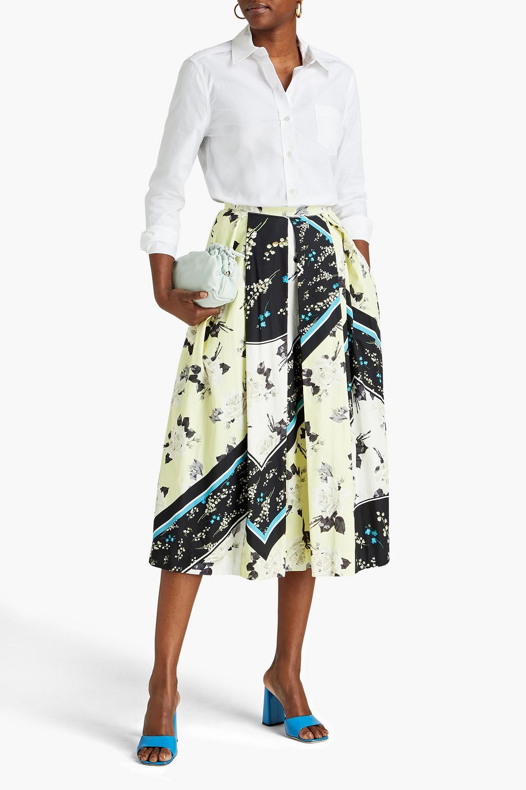 ERDEM Elena pleated printed cotton-poplin midi skirt