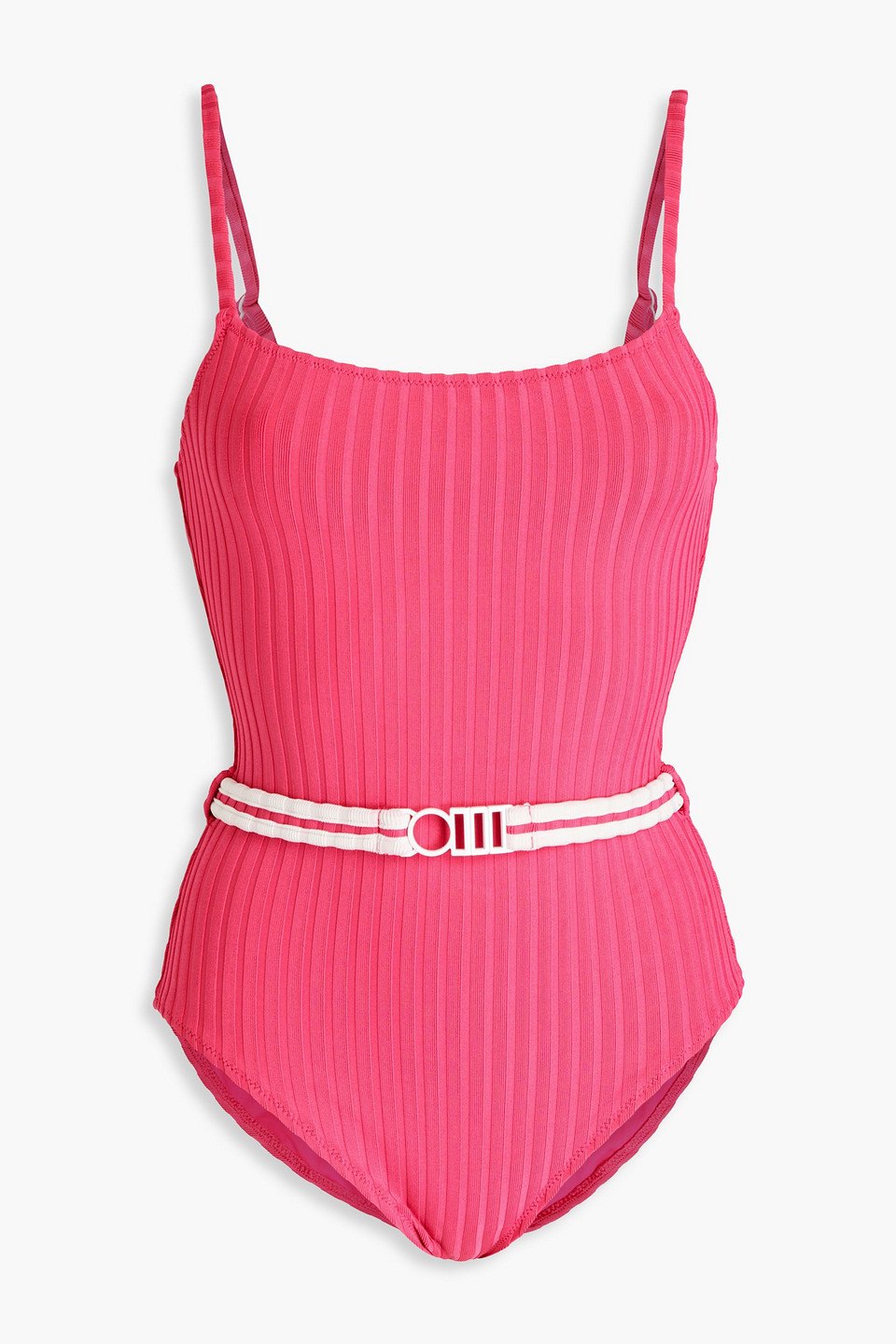 Solid & Striped The Nina Belted Ribbed Recycled Swimsuit In Pink