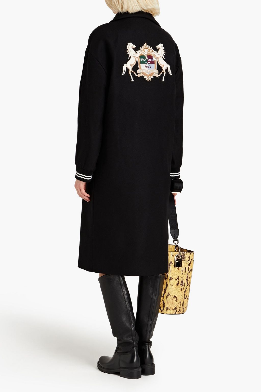EACH X OTHER Double-breasted embroidered wool-blend felt coat