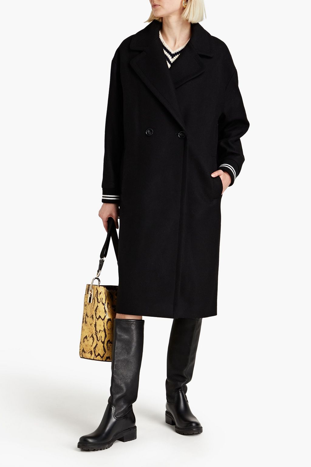 EACH X OTHER Double-breasted embroidered wool-blend felt coat