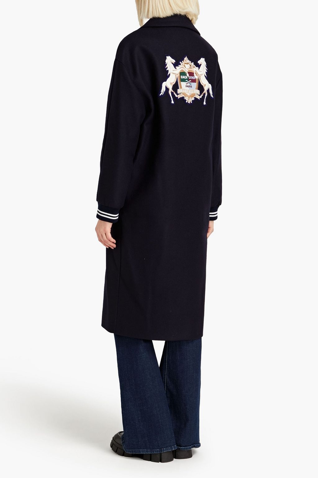 EACH X OTHER Double-breasted embroidered wool-blend felt coat