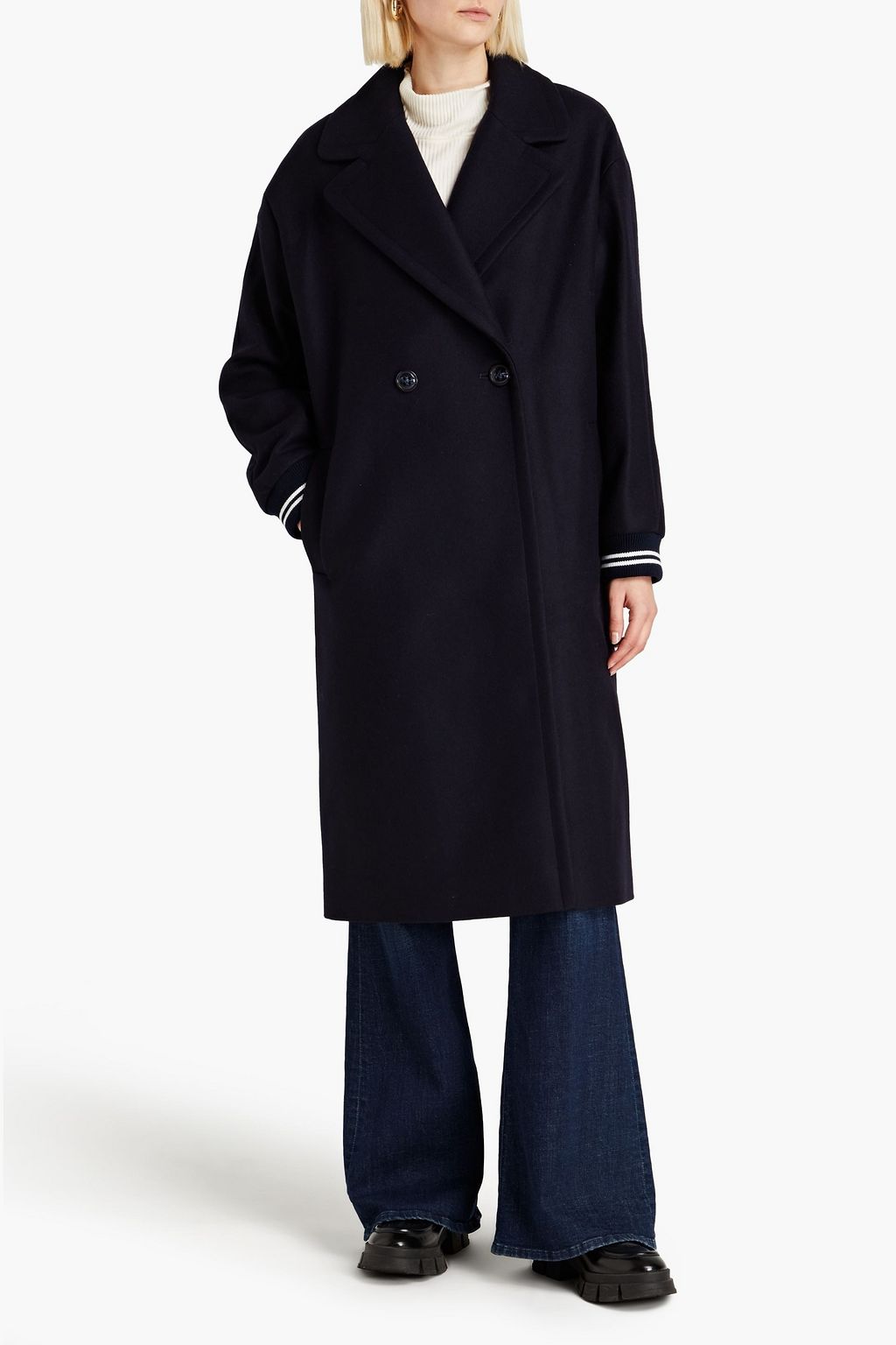 EACH X OTHER Double-breasted embroidered wool-blend felt coat