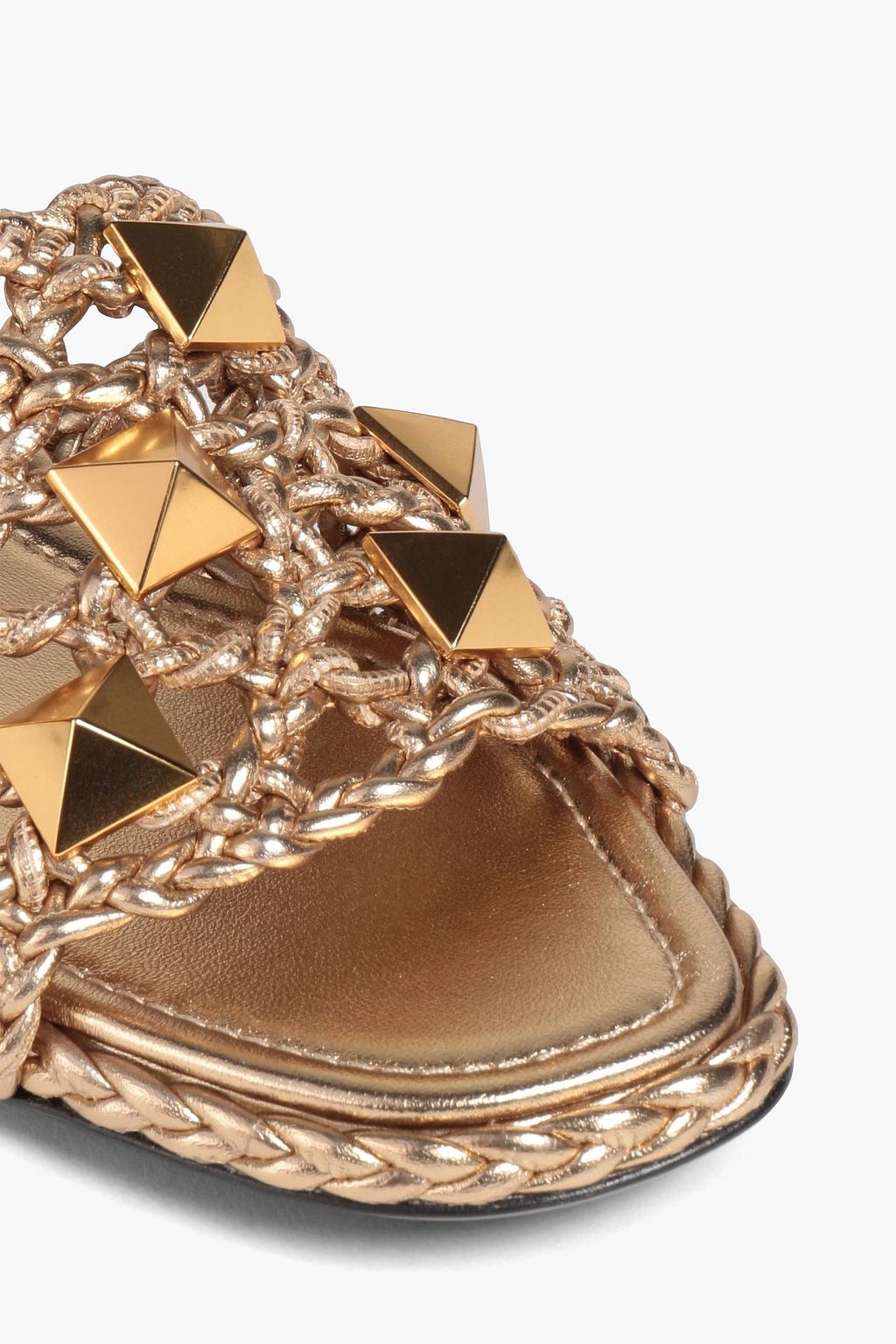 VALENTINO GARAVANI Roman Stud metallic woven leather slides