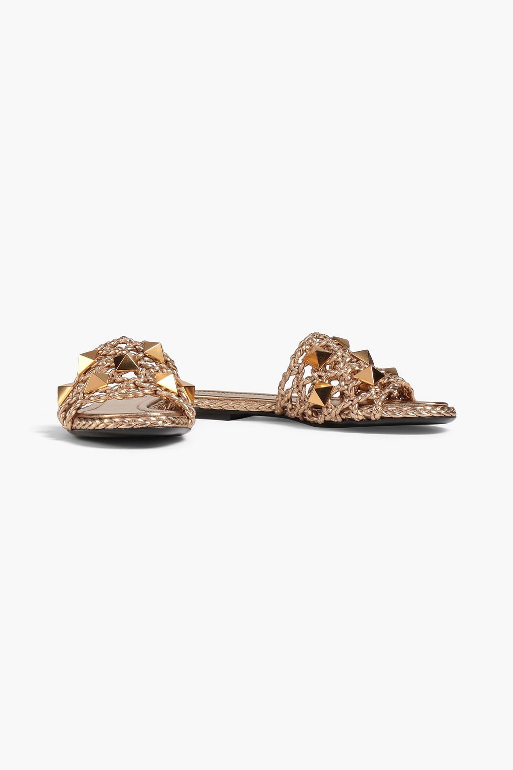 VALENTINO GARAVANI Roman Stud metallic woven leather slides