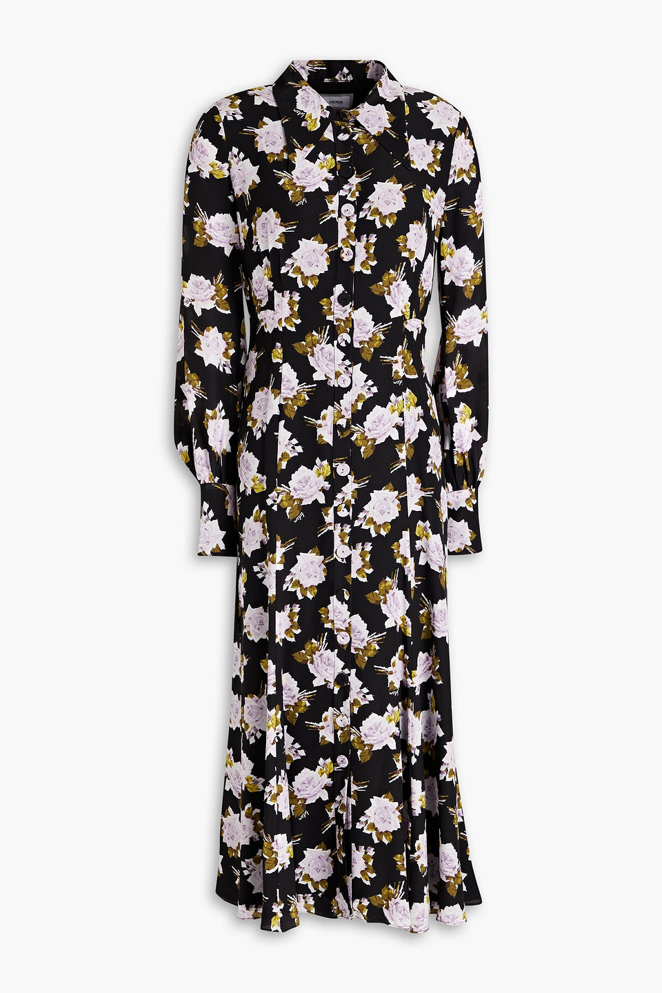 Erdem Penley Floral-print Silk Crepe De Chine Midi Shirt Dress In Black