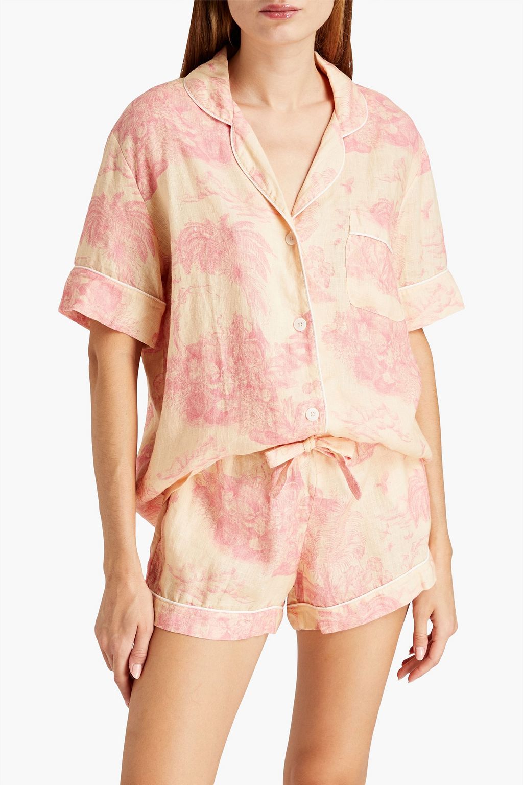 DESMOND & DEMPSEY Printed linen pajama set