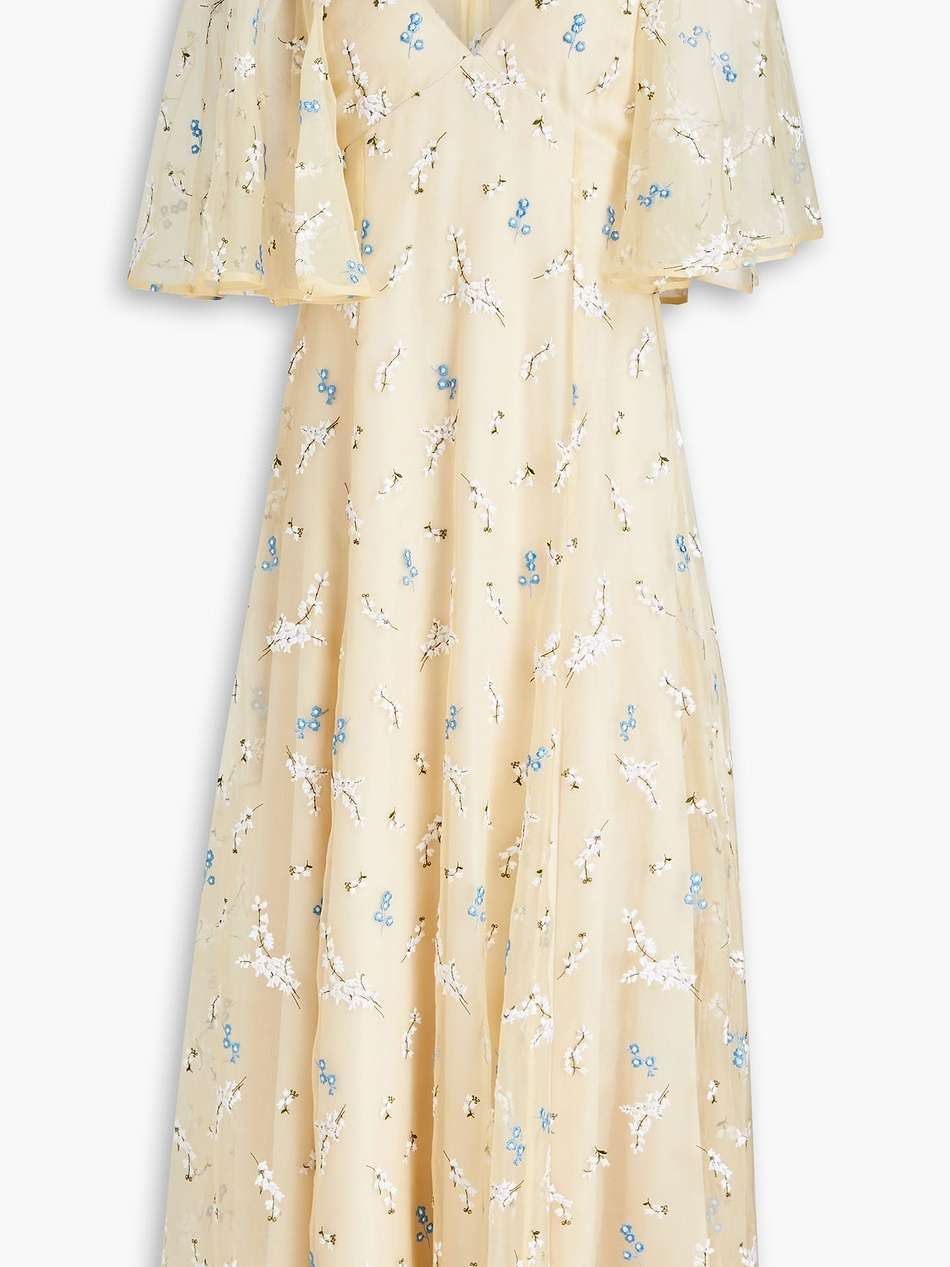 alice cape-effect embroidered organza midi dress