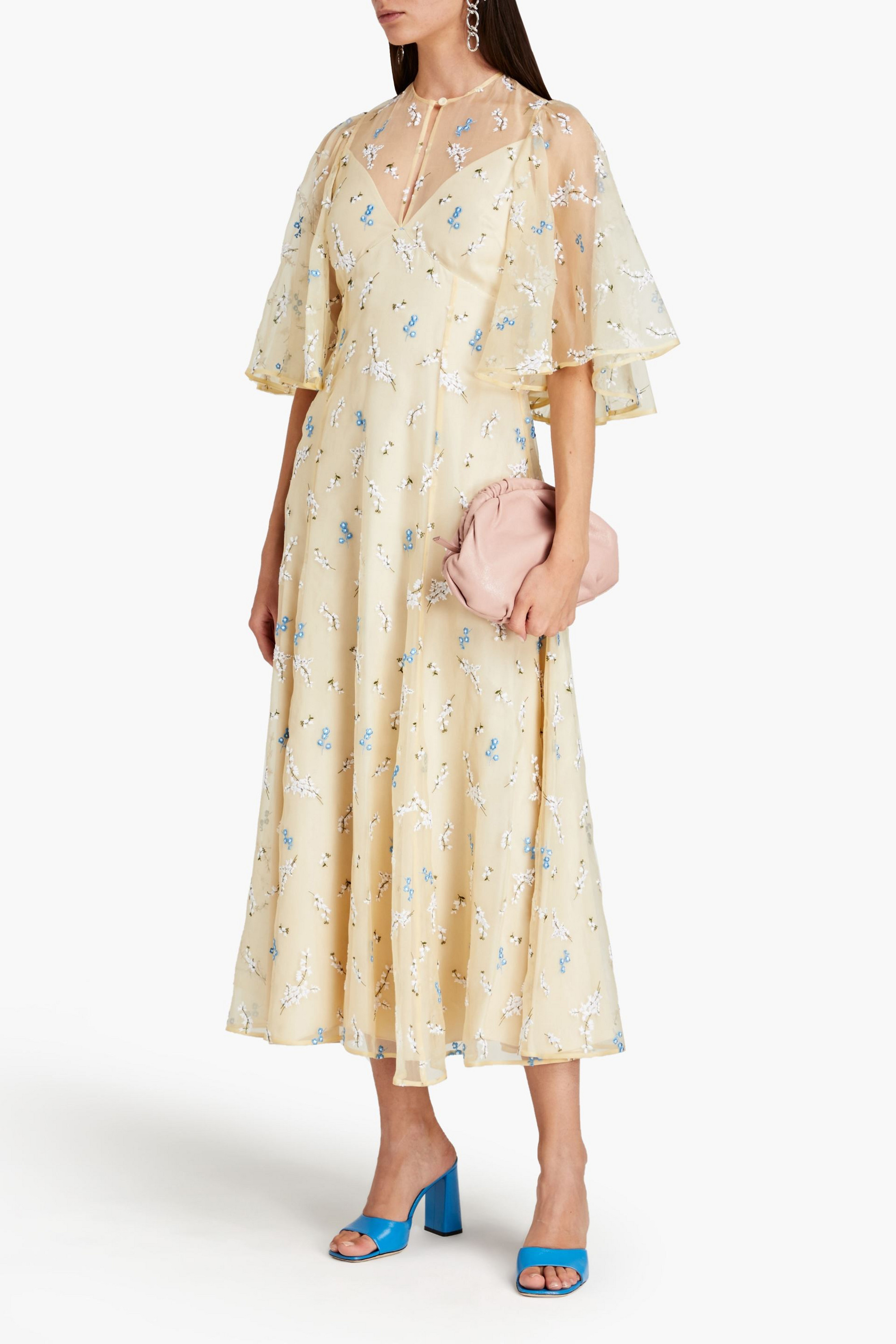 Erdem Alice cape-effect embroidered organza midi dress