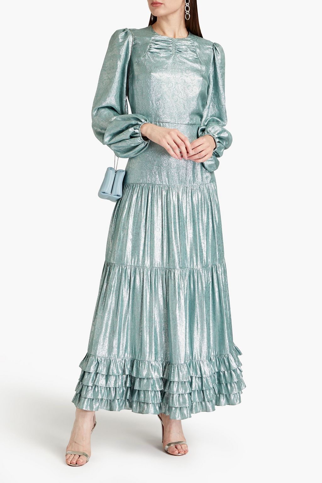 ERDEM Lucine gathered silk-blend jacquard maxi dress