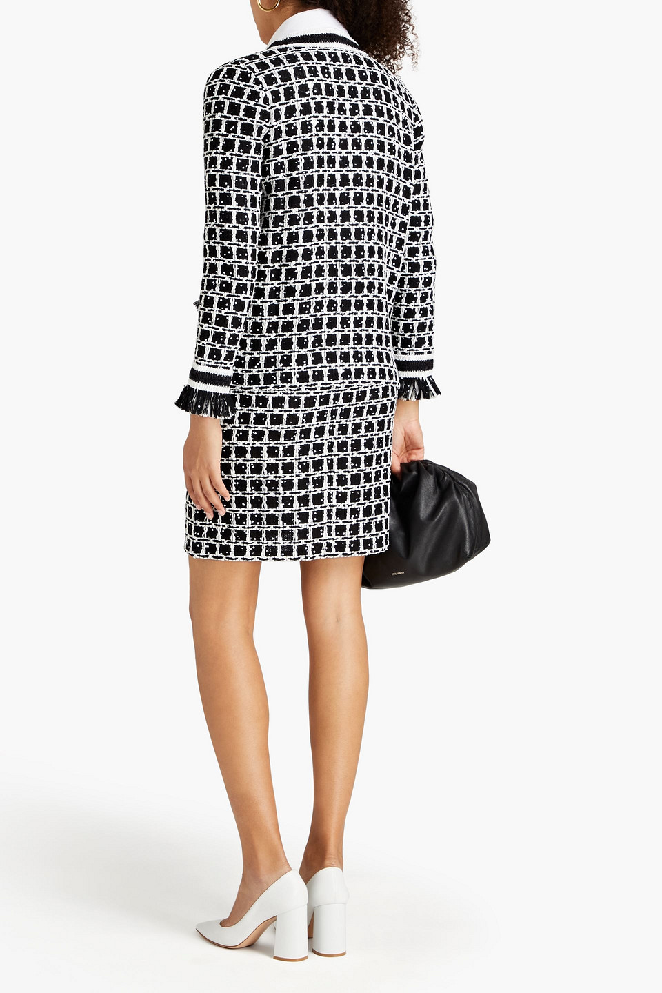 OSCAR DE LA RENTA EMBELLISHED CHECKED WOOL-BLEND TWEED JACKET