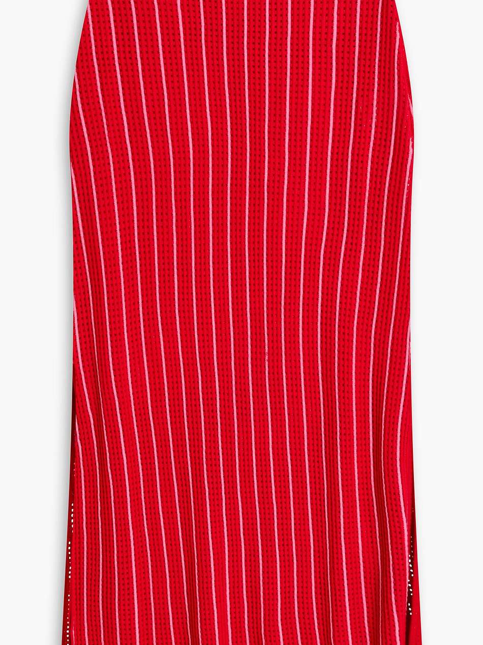 striped ribbed pointelle-knit midi skirt