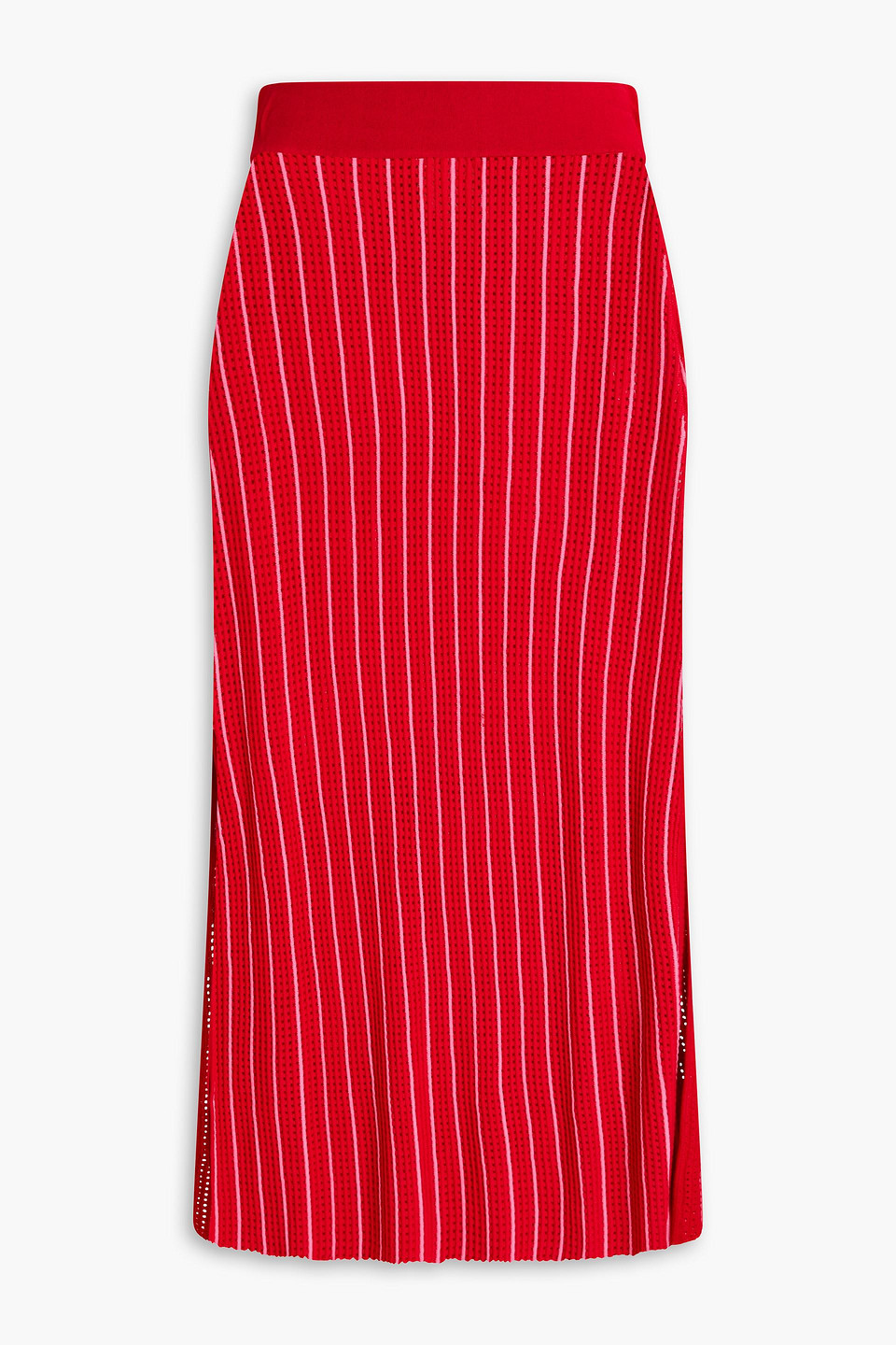 Solid & Striped Striped Ribbed Pointelle-knit Midi Skirt In Red