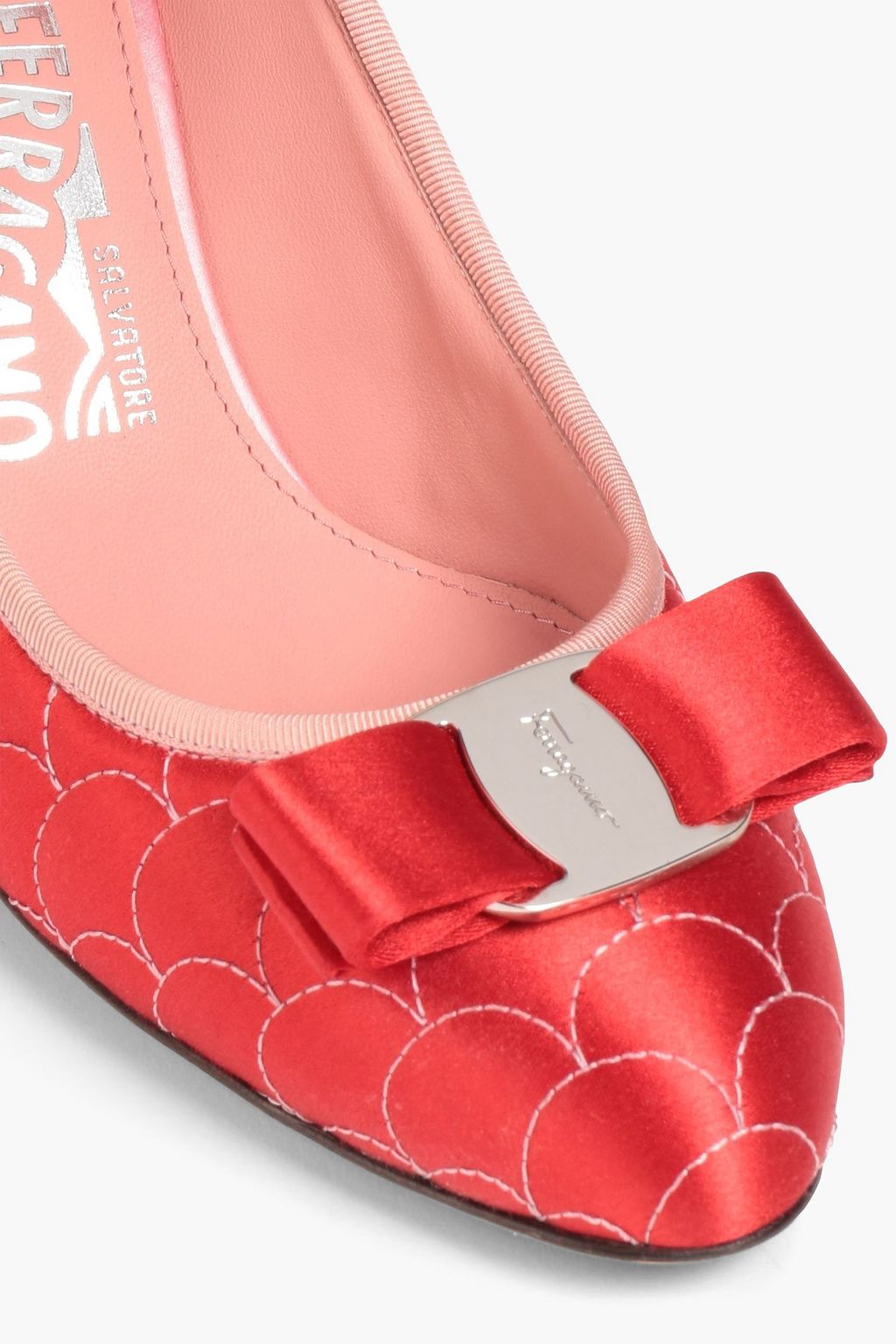 FERRAGAMO Carla embellished satin pumps
