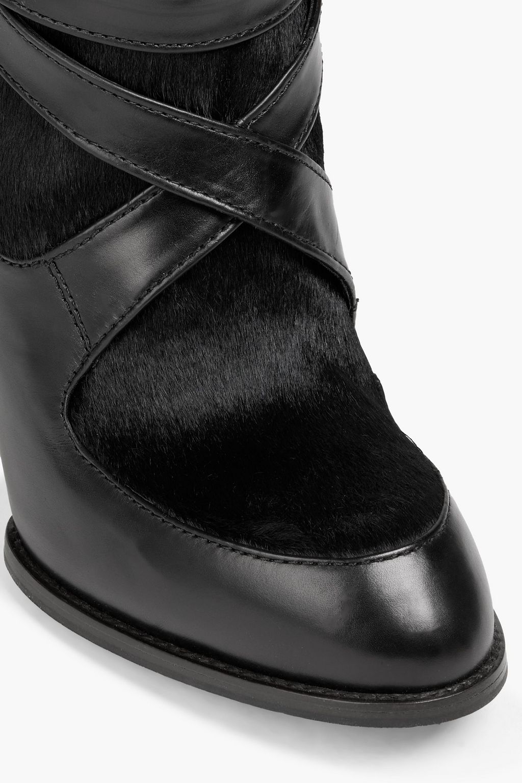 TOD'S Buckled leather and calf hair boots