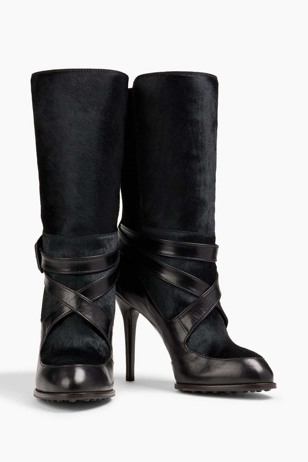 TOD'S Buckled leather and calf hair boots