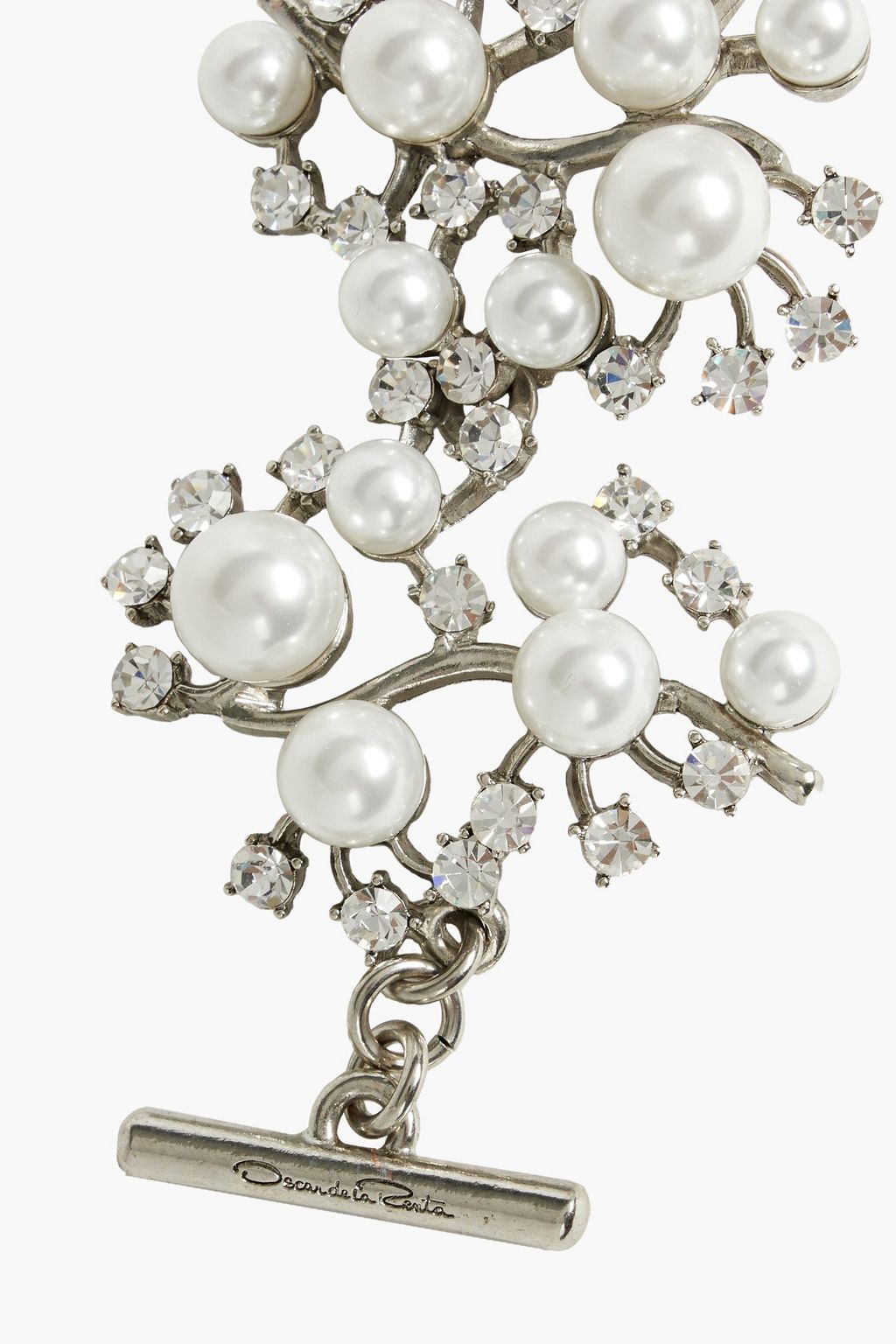 OSCAR DE LA RENTA Silver-tone, crystal and faux pearl bracelet