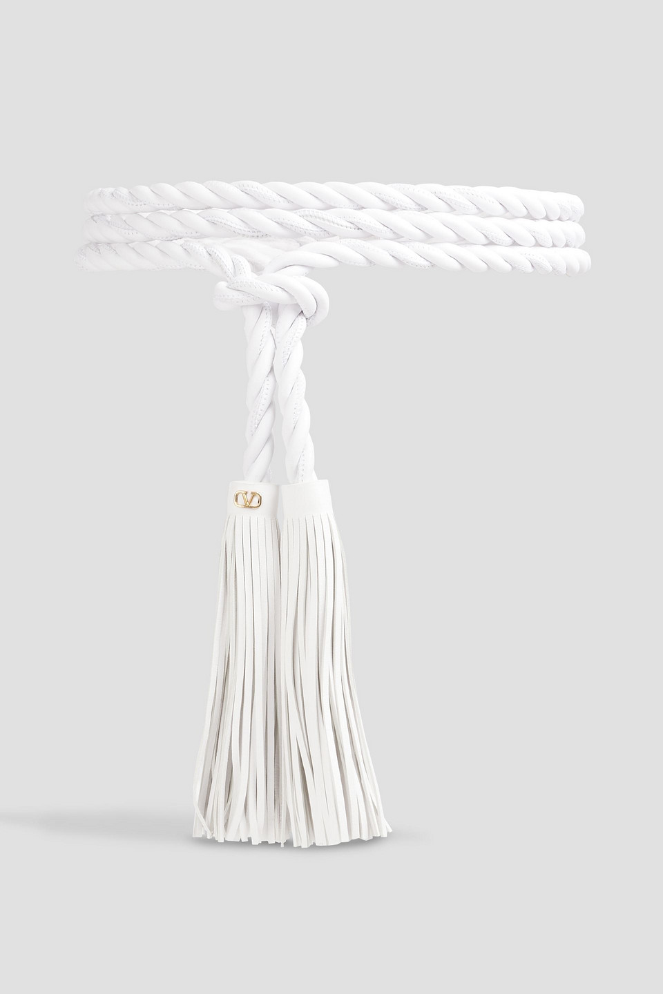 Valentino Garavani Vlogo Tasseled Braided Leather Belt In White