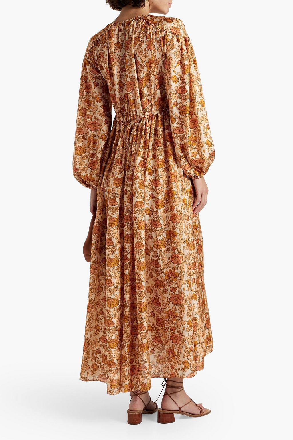 ZIMMERMANN Gathered floral-print silk midi dress