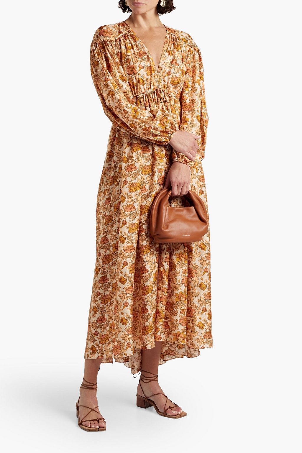 ZIMMERMANN Gathered floral-print silk midi dress