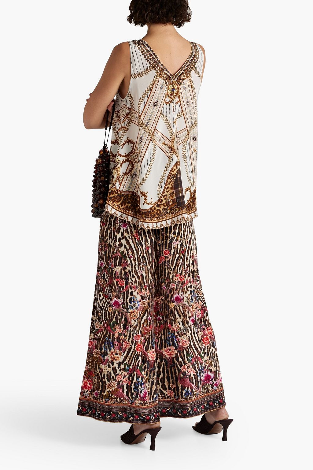 CAMILLA Crystal-embellished printed silk crepe de chine wide-leg pants