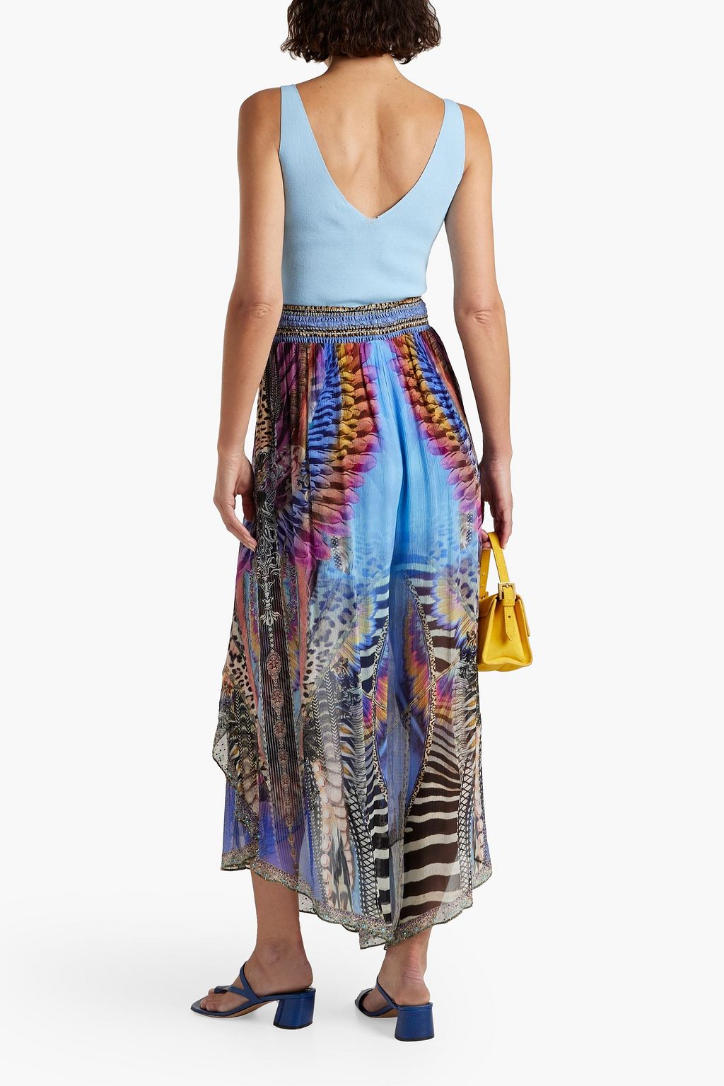 CAMILLA Crystal-embellished printed silk crepe de chine wide-leg pants
