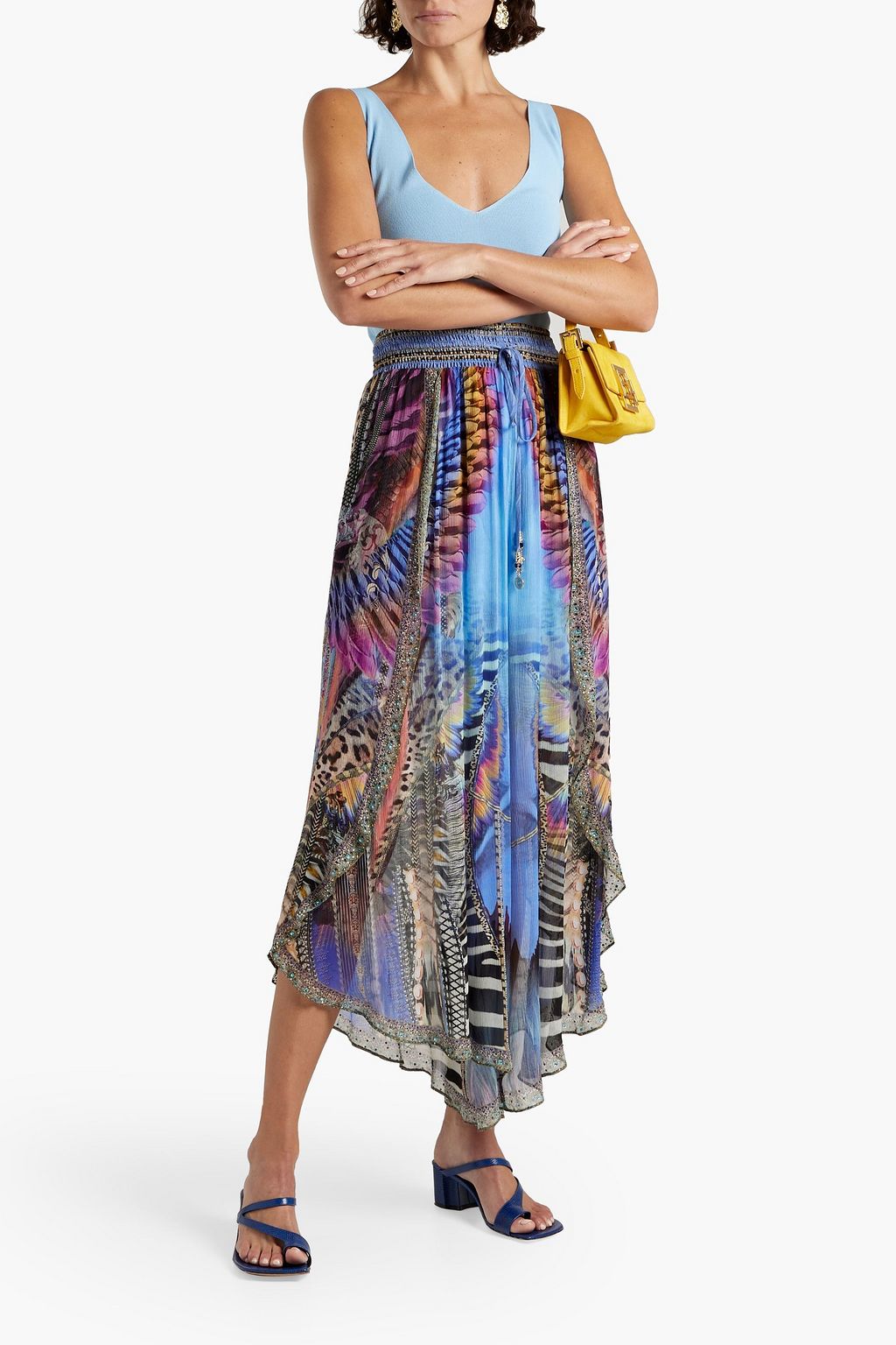 CAMILLA Crystal-embellished printed silk crepe de chine wide-leg pants