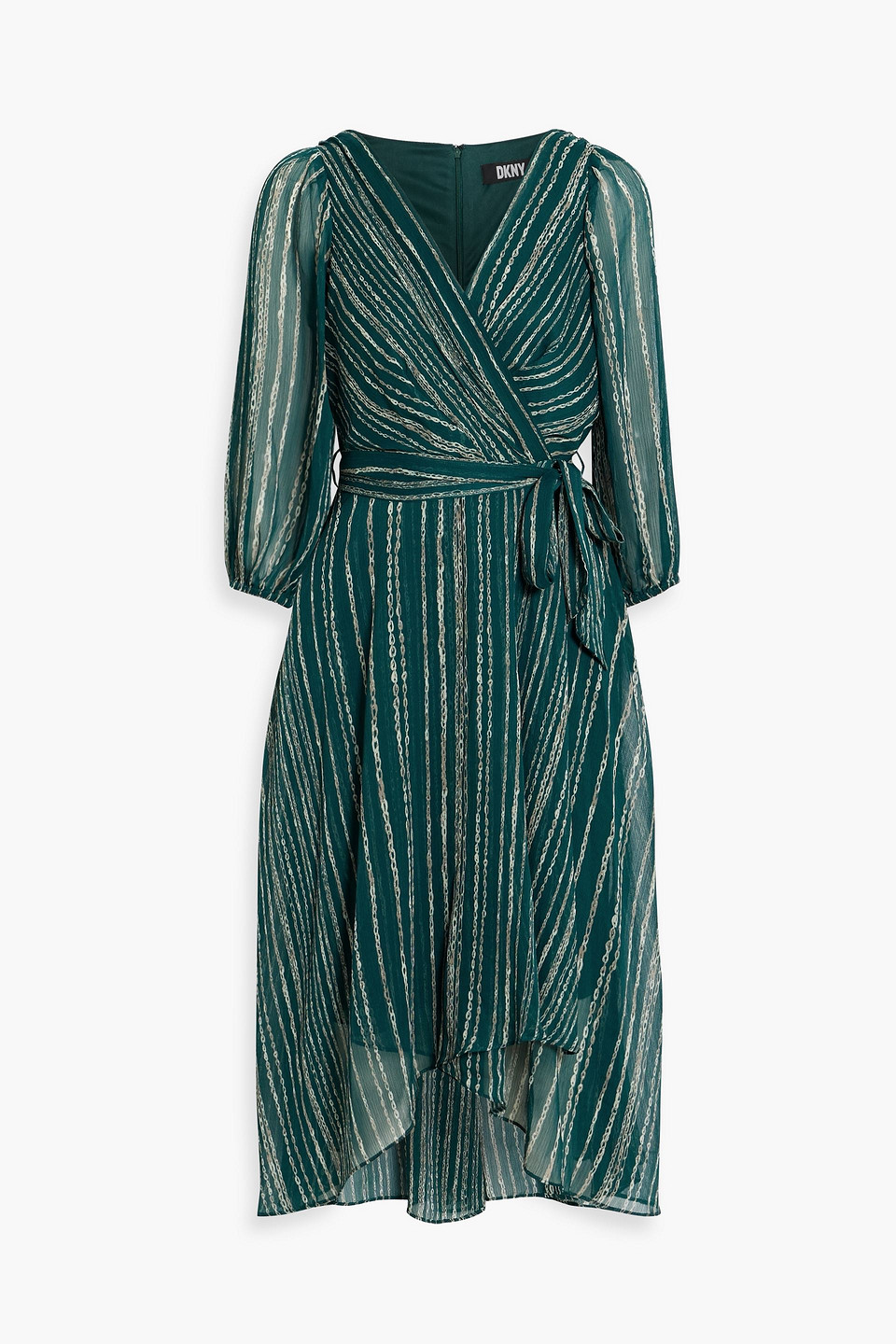 Dkny Sleepwear Wrap-effect Printed Crepon Dress In Emerald