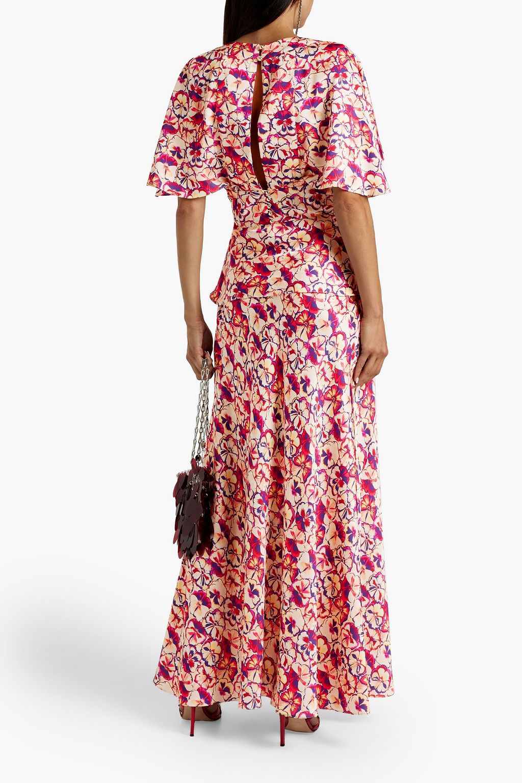 RABANNE Ruffled floral-print satin top