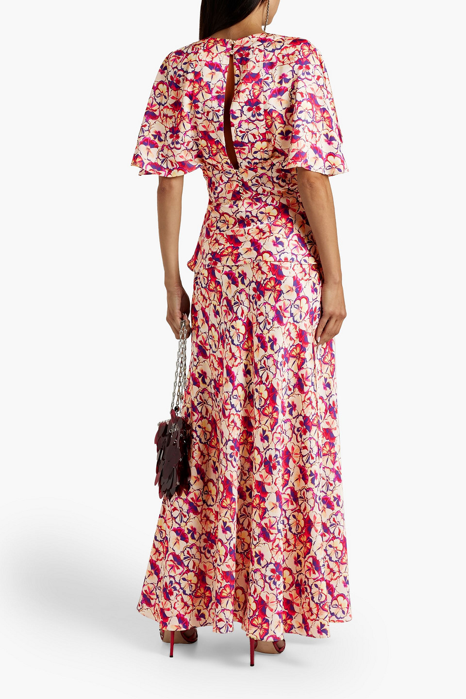 Rabanne Ruffled Floral-print Satin Top In Cream