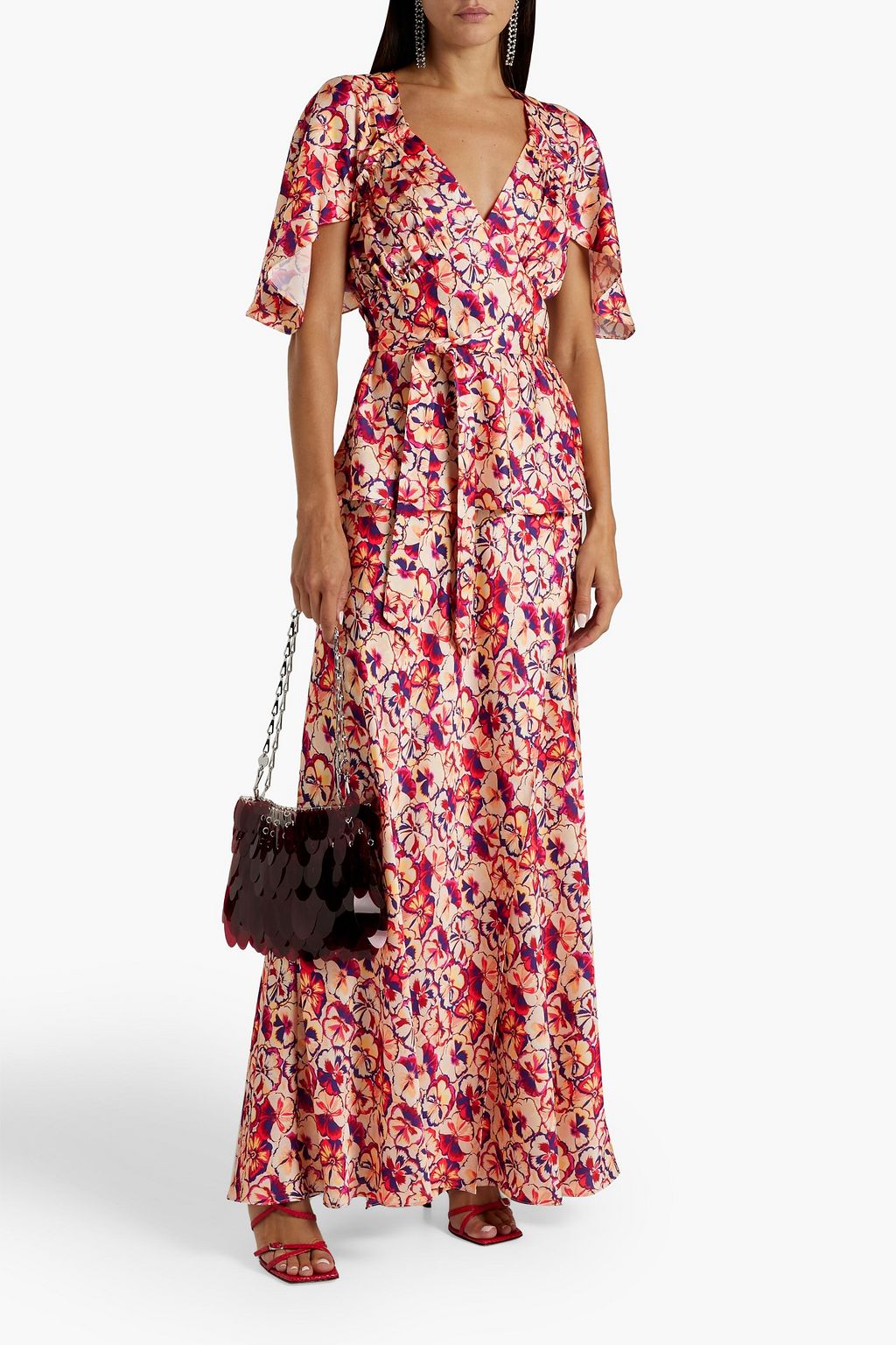 RABANNE Ruffled floral-print satin top