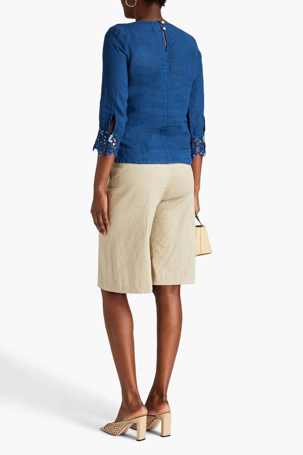 120% LINO Sequin-embellished pintucked linen top