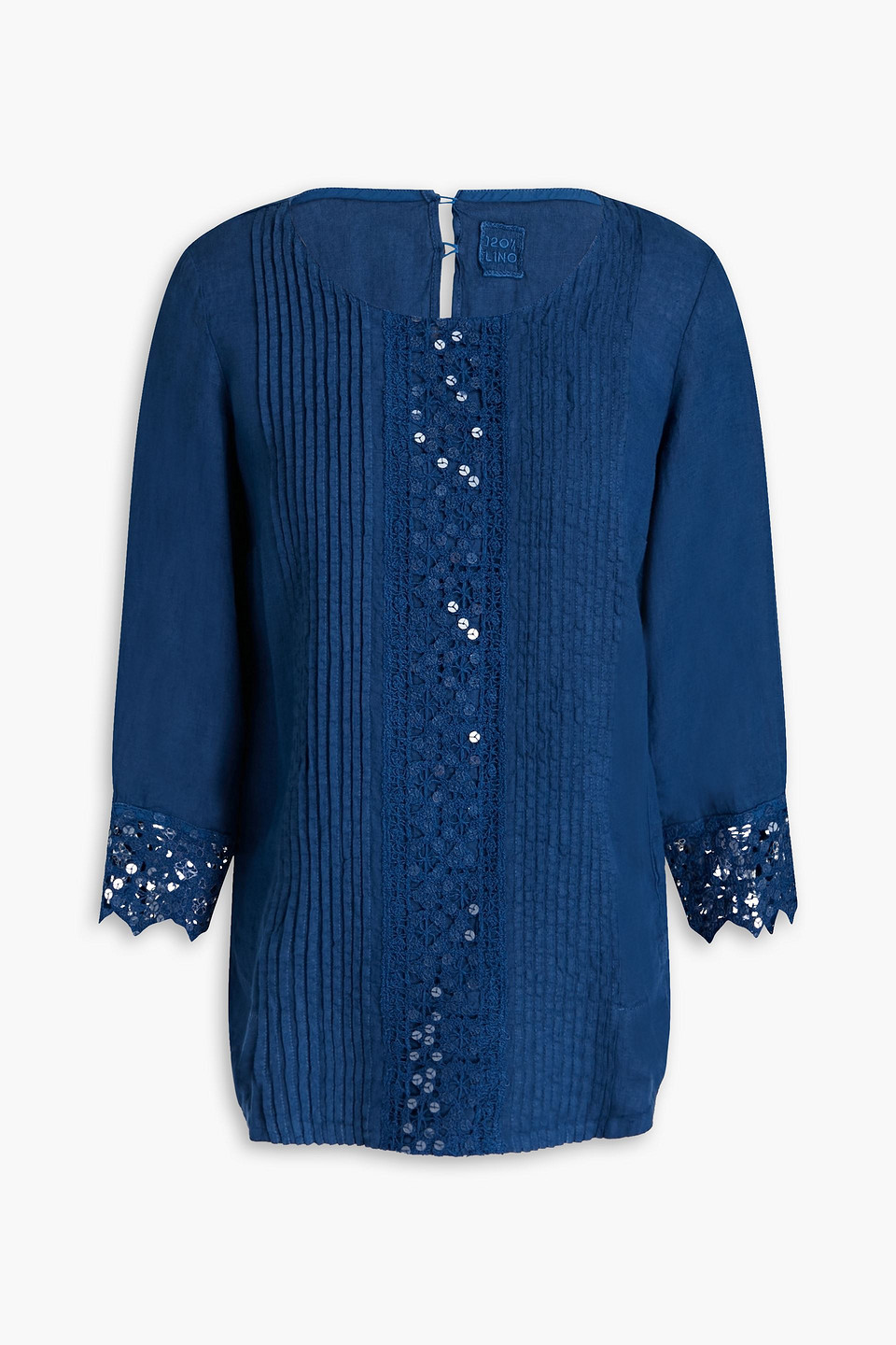 120% Sequin-embellished Pintucked Linen Top In Navy