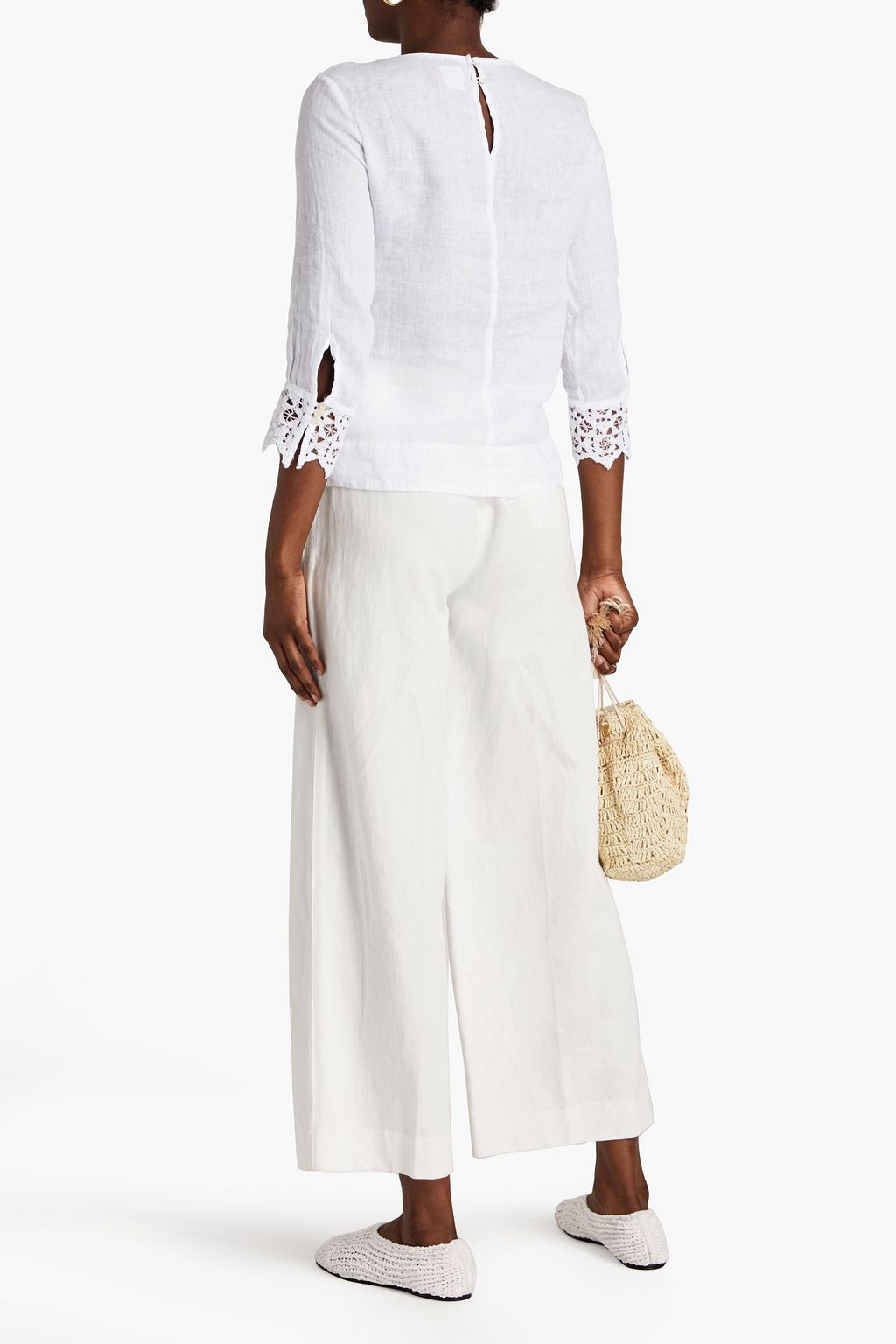 120% LINO Sequin-embellished pintucked linen top