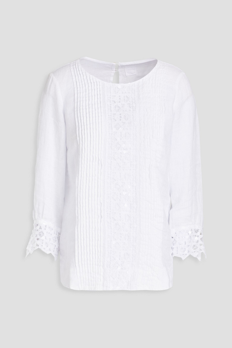 120% Sequin-embellished Pintucked Linen Top In White