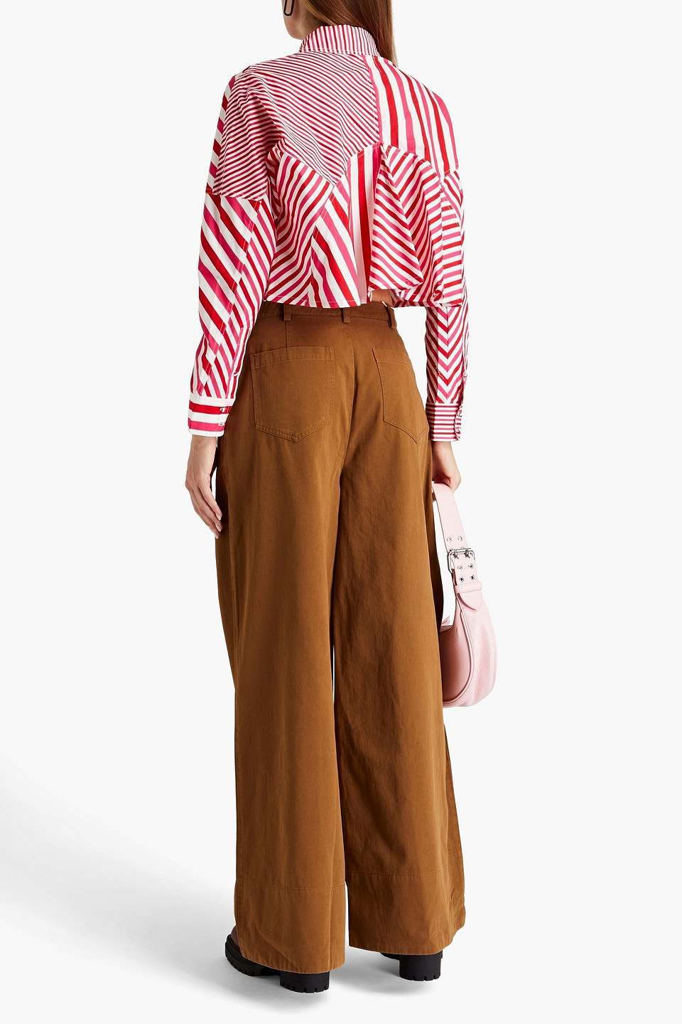 Shop Solid & Striped Cotton-twill Wide Leg Pants In Light Brown