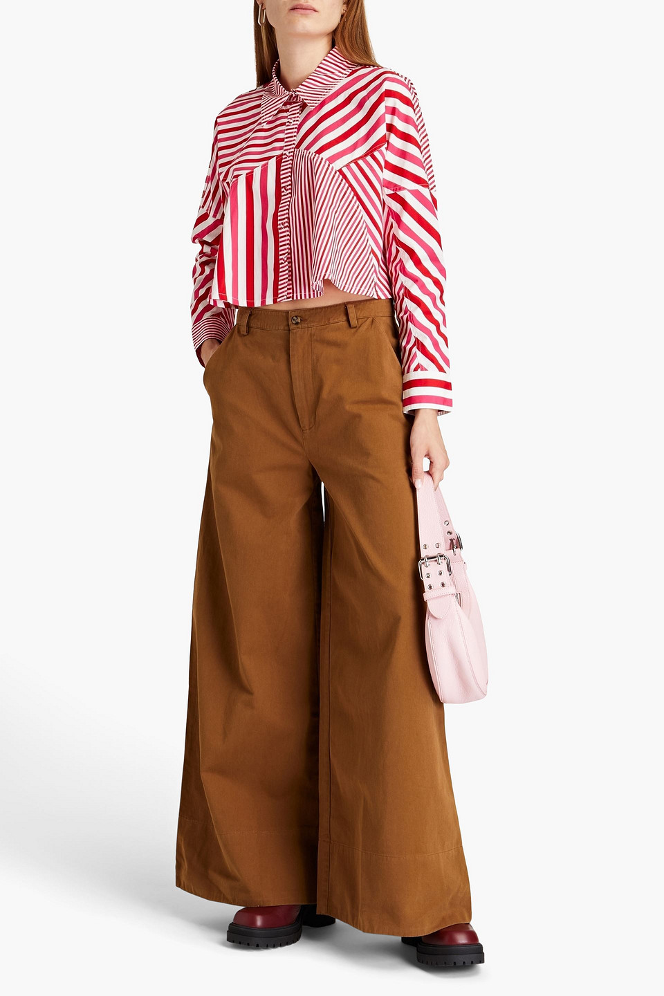 Shop Solid & Striped Cotton-twill Wide Leg Pants In Light Brown