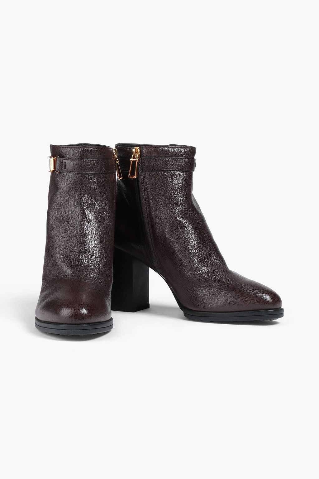 TOD'S Embellished glossed pebbled-leather ankle boots
