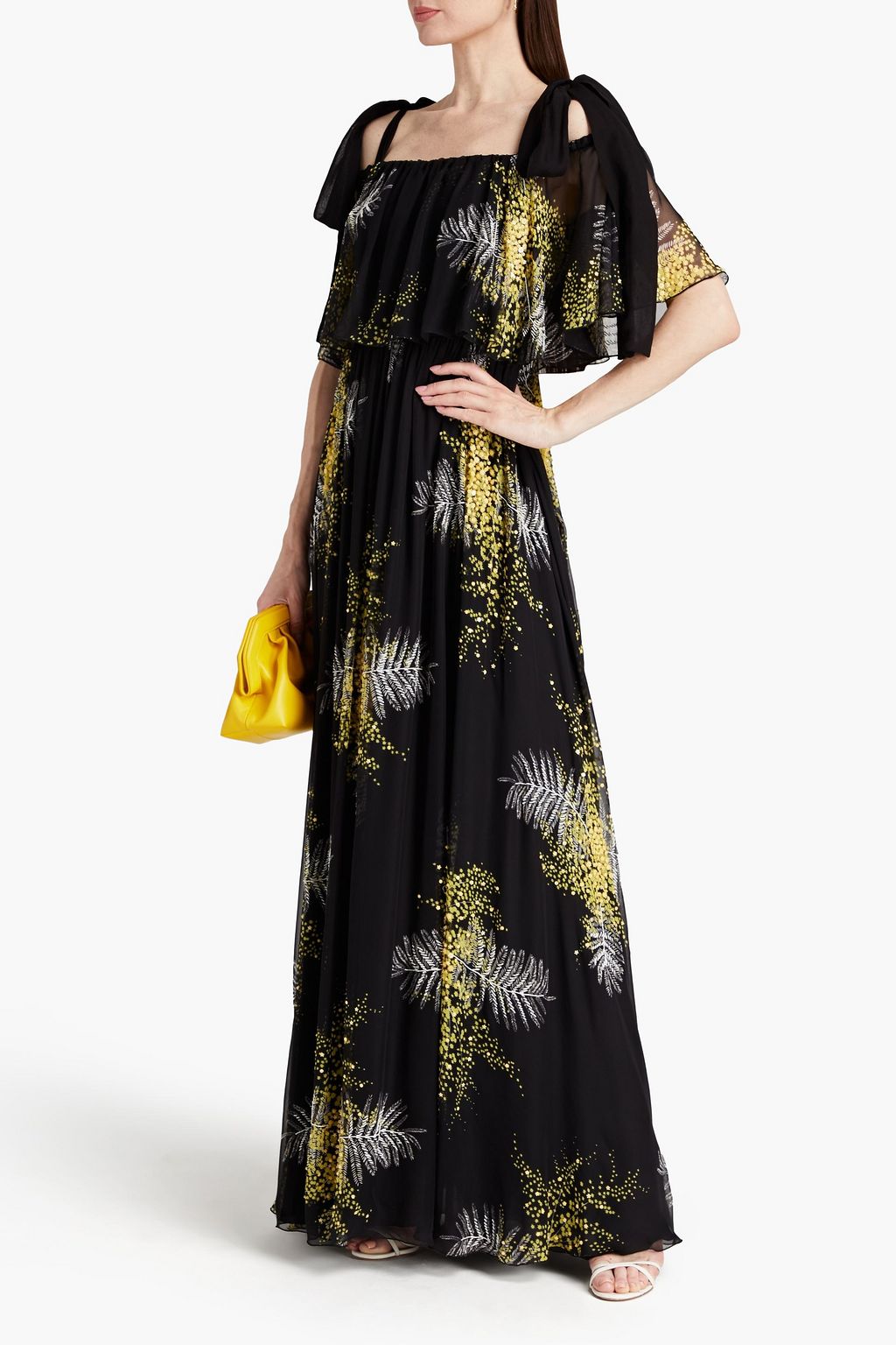 VALENTINO GARAVANI Cold-shoulder printed silk-voile gown